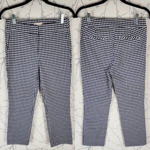 Elaine Rose Navy Gingham Stretch Mid Rise Straight Leg Ankle Pants